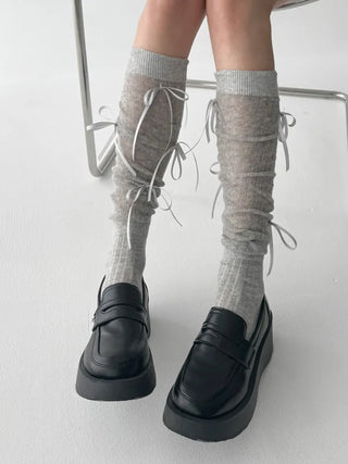 Shirred Ballet Ribbon See-through Knee Socks