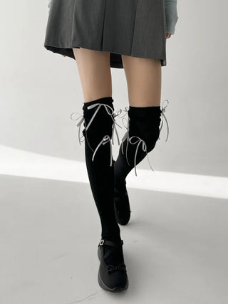 Shirred Ballet Ribbon See-through Knee Socks