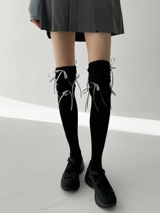Shirred Ballet Ribbon See-through Knee Socks