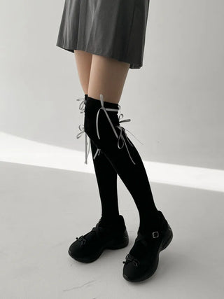 Shirred Ballet Ribbon See-through Knee Socks