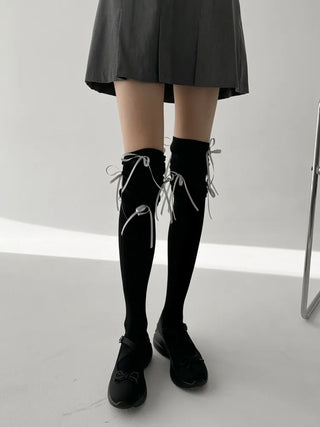 Shirred Ballet Ribbon See-through Knee Socks