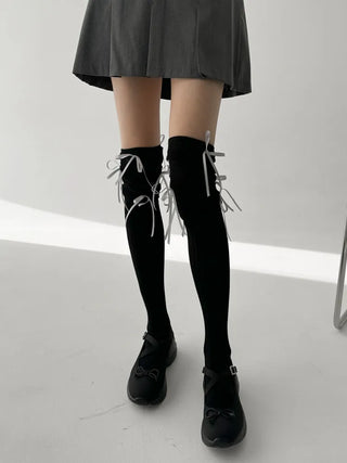Shirred Ballet Ribbon See-through Knee Socks
