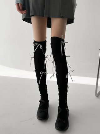 Shirred Ballet Ribbon See-through Knee Socks
