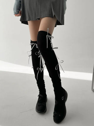 Shirred Ballet Ribbon See-through Knee Socks