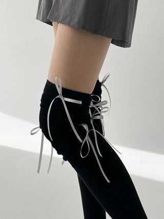Shirred Ballet Ribbon See-through Knee Socks