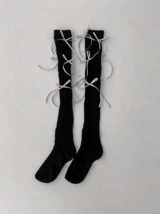 Shirred Ballet Ribbon See-through Knee Socks