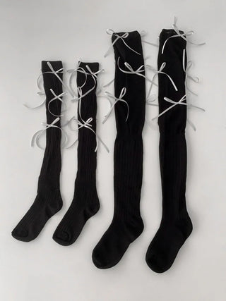 Shirred Ballet Ribbon See-through Knee Socks