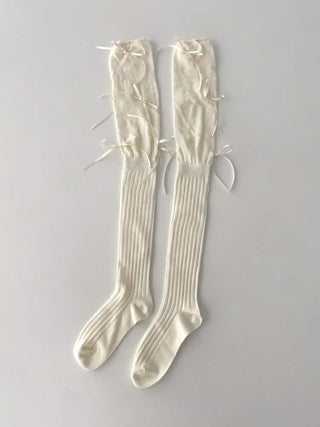Shirred Ballet Ribbon See-through Knee Socks