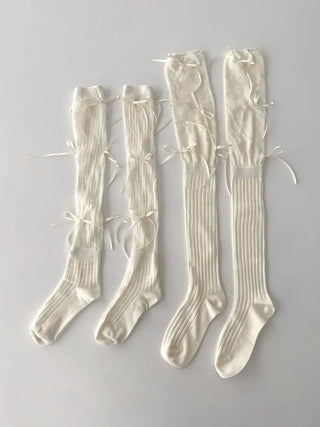 Shirred Ballet Ribbon See-through Knee Socks