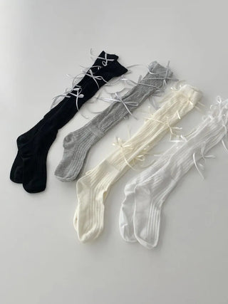 Shirred Ballet Ribbon See-through Knee Socks