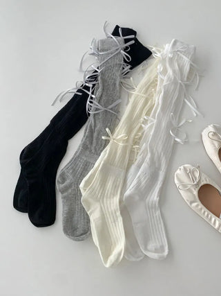 Shirred Ballet Ribbon See-through Knee Socks