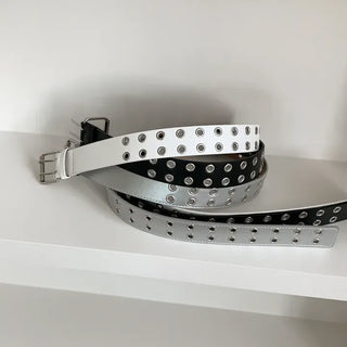 Double Punching Buckle Leather Belt