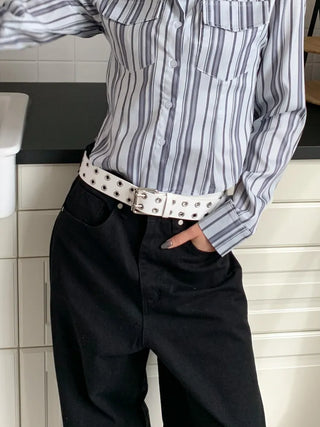 Double Punching Buckle Leather Belt