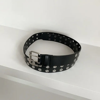 Double Punching Buckle Leather Belt