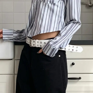 Double Punching Buckle Leather Belt
