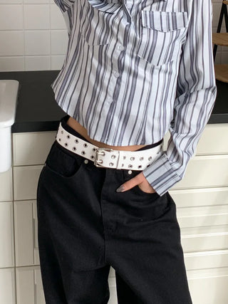 Double Punching Buckle Leather Belt