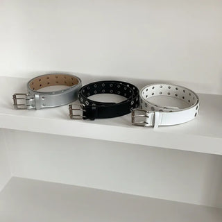 Double Punching Buckle Leather Belt