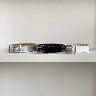 Double Punching Buckle Leather Belt