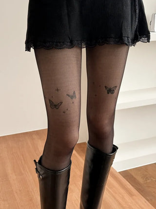 Mesh Fly Butterfly Tattoo Pantyhose