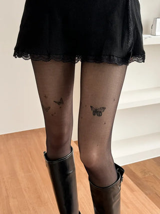 Mesh Fly Butterfly Tattoo Pantyhose