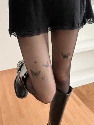 Mesh Fly Butterfly Tattoo Pantyhose