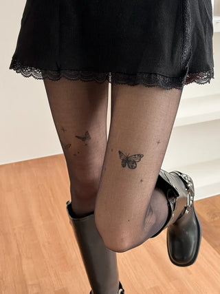 Mesh Fly Butterfly Tattoo Pantyhose
