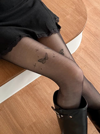 Mesh Fly Butterfly Tattoo Pantyhose