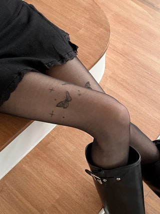Mesh Fly Butterfly Tattoo Pantyhose