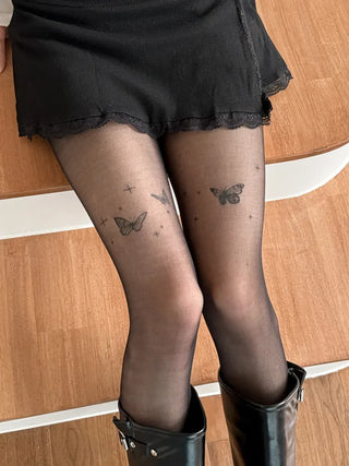 Mesh Fly Butterfly Tattoo Pantyhose