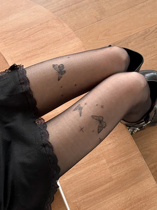 Mesh Fly Butterfly Tattoo Pantyhose