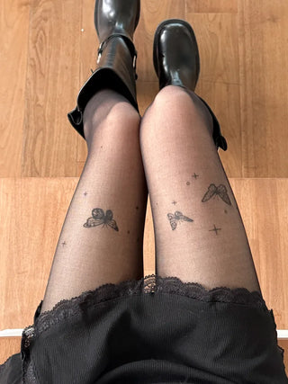 Mesh Fly Butterfly Tattoo Pantyhose