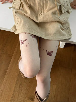 Mesh Fly Butterfly Tattoo Pantyhose