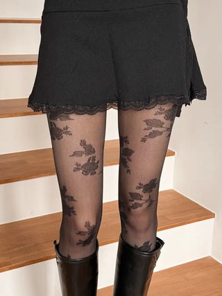 Easy Rose Pattern Mesh Pantyhose