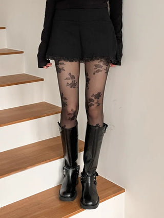 Easy Rose Pattern Mesh Pantyhose