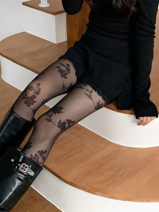 Easy Rose Pattern Mesh Pantyhose