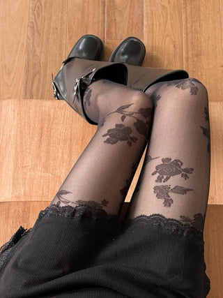 Easy Rose Pattern Mesh Pantyhose