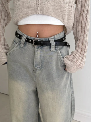 Metal Half Dot Stud Leather Belt