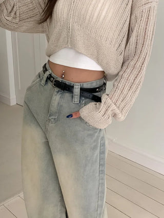 Metal Half Dot Stud Leather Belt