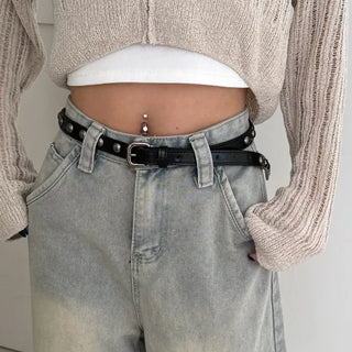 Metal Half Dot Stud Leather Belt