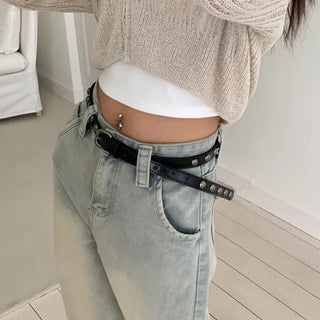 Metal Half Dot Stud Leather Belt