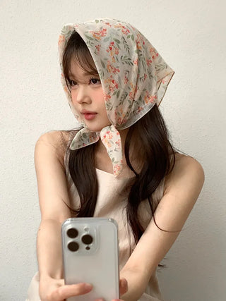 Watercolor Flower Pattern Hair Bandana Scarf