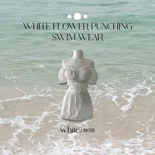 Perforated Flower White Bikini One-Piece Swimsuit