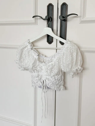 Perforated Flower White Bikini One-Piece Swimsuit