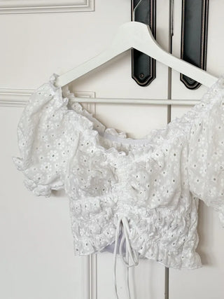 Perforated Flower White Bikini One-Piece Swimsuit
