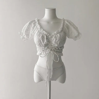 Perforated Flower White Bikini One-Piece Swimsuit