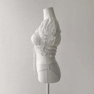 Perforated Flower White Bikini One-Piece Swimsuit