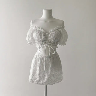 Perforated Flower White Bikini One-Piece Swimsuit