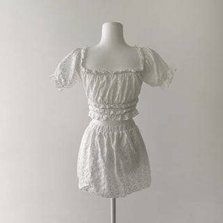 Perforated Flower White Bikini One-Piece Swimsuit