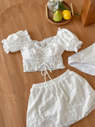 Perforated Flower White Bikini One-Piece Swimsuit