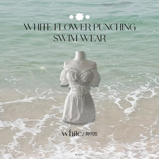 Perforated Flower White Bikini One-Piece Swimsuit